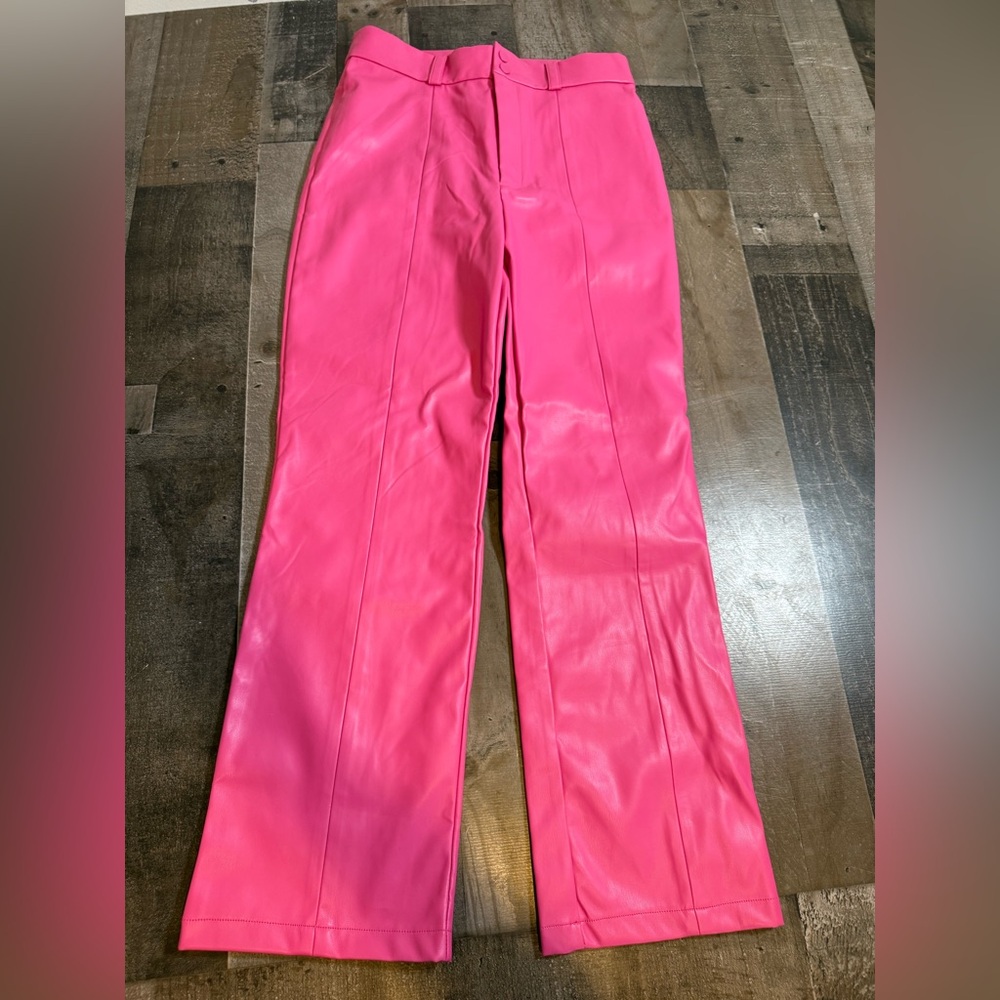 Bardot Polly Vegan‎ Leather Pants Hot Pink Wide Leg Statement Barbiecore NWT